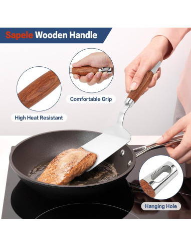 Espátula de Acero Inoxidable Vayvnt con Mango de Madera 28.8cm