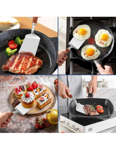 Espátula de Acero Inoxidable Vayvnt con Mango de Madera 28.8cm