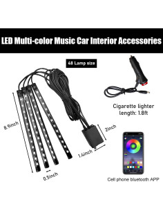 Luces LED de Interior para Auto Ohleats 48 LED RGB Control APP 2