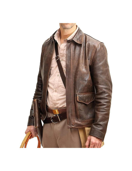 Chaqueta de Cuero Vintage Marrón Bomber Harrison Jones Hombre