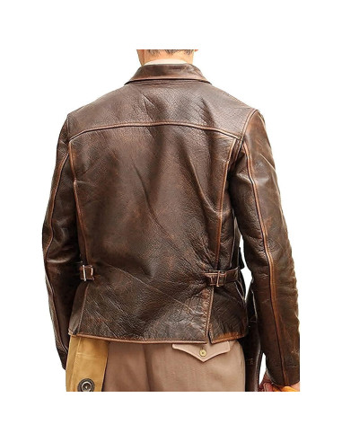 Chaqueta de Cuero Vintage Marrón Bomber Harrison Jones Hombre