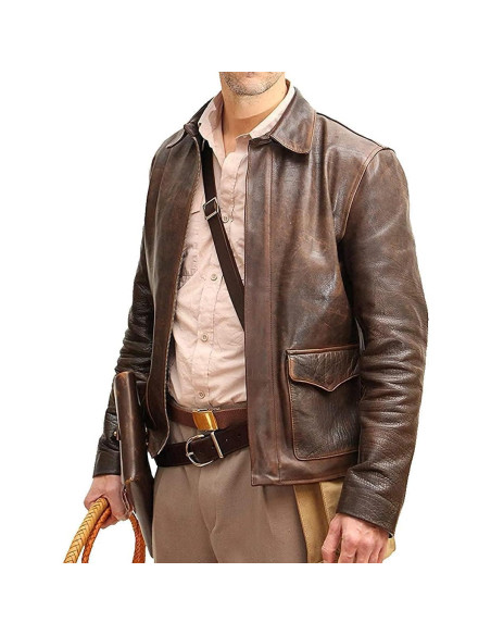 Chaqueta de Cuero Vintage Marrón Bomber Harrison Jones Hombre