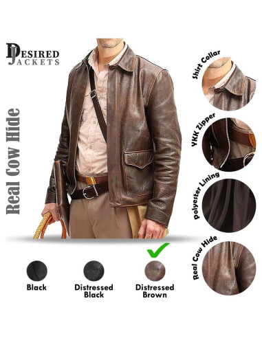 Chaqueta de Cuero Vintage Marrón Bomber Harrison Jones Hombre