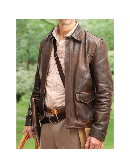 Chaqueta de Cuero Vintage Marrón Bomber Harrison Jones Hombre