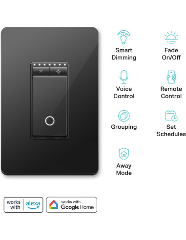 Interruptor Regulador Inteligente Kasa HS220, Negro, Wi-Fi 2.4GHz