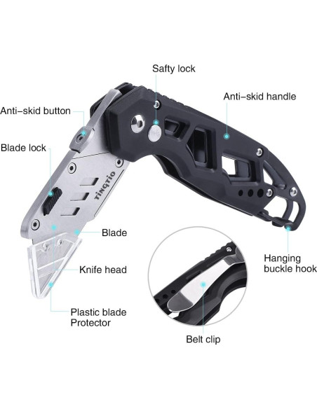 Cuchillo Cortador de Cajas Tingtio Plegable con 13 Cuchillas SK5