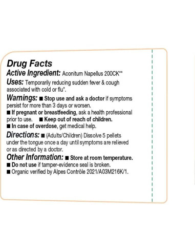 Aconitum Napellus 200CK Ollois Homeopático Orgánico 80 Gránulos