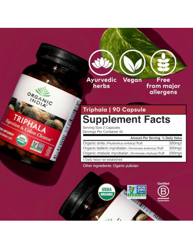 Cápsulas Triphala Orgánicas INDIA ORGÁNICA - 90 Unidades