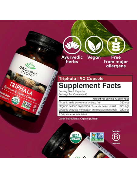 Cápsulas Triphala Orgánicas INDIA ORGÁNICA - 90 Unidades
