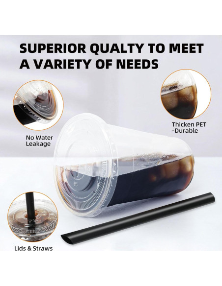 25 Vasos de Plástico Desechables 16oz LUCDNC con Tapas y Pajitas