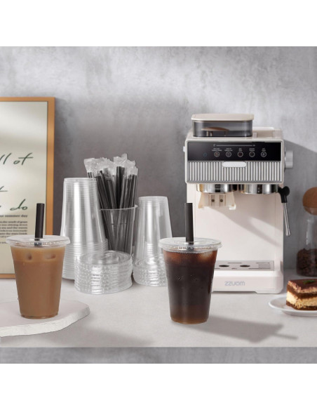 25 Vasos de Plástico Desechables 16oz LUCDNC con Tapas y Pajitas