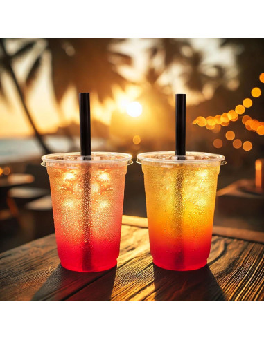 25 Vasos de Plástico Desechables 16oz LUCDNC con Tapas y Pajitas