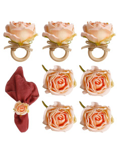 Juego de 8 Anillos de Servilleta de Rosa Hechos a Mano