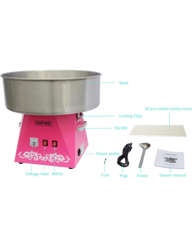 Máquina de Algodón de Azúcar ANFIRE Eléctrica 1080W Rosa