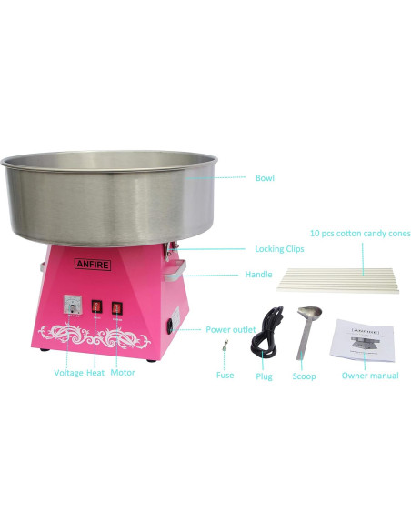 Máquina de Algodón de Azúcar ANFIRE Eléctrica 1080W Rosa
