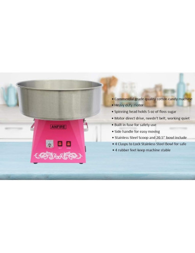 Máquina de Algodón de Azúcar ANFIRE Eléctrica 1080W Rosa