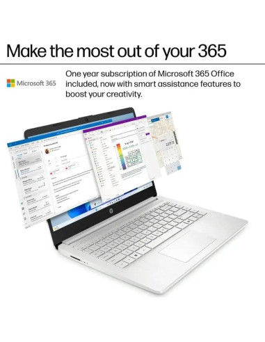 Laptop HP 14" Intel N150 16GB RAM 384GB Almacenamiento Plata