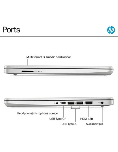 Laptop HP 14" Intel N150 16GB RAM 384GB Almacenamiento Plata
