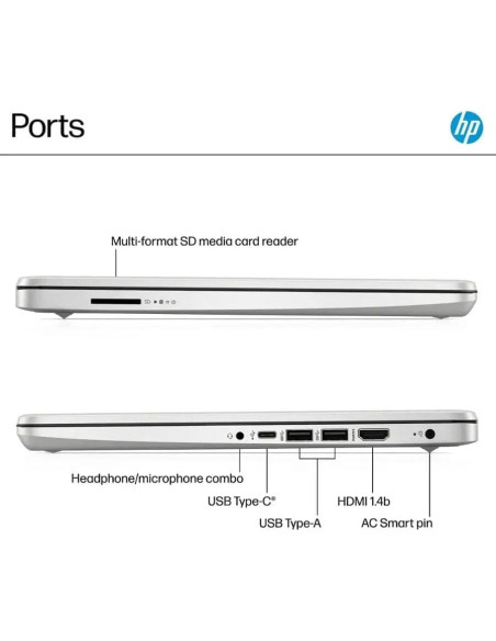 Laptop HP 14" Intel N150 16GB RAM 384GB Almacenamiento Plata