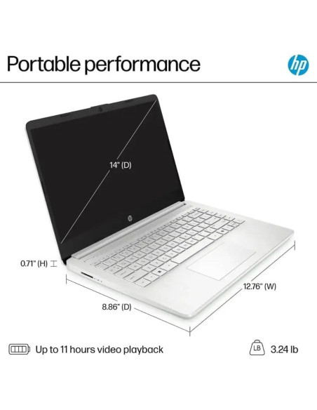 Laptop HP 14" Intel N150 16GB RAM 384GB Almacenamiento Plata