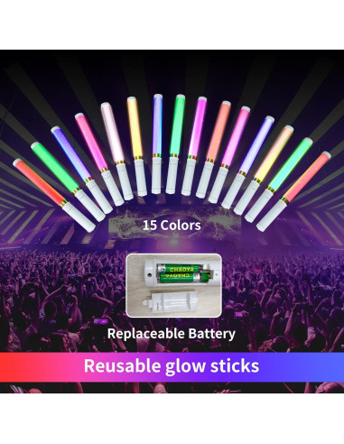 Palos de Luz LED Multicolor Bsgifts 2 Paquete 15 Colores