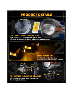 Luces de Niebla LED Auxbeam 60W 8 Modos Doble Color para Motocicleta 2