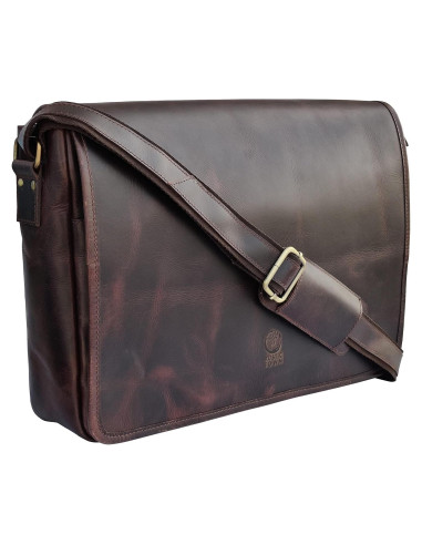 Bolsa Mensajera de Cuero Rustic Town 16" para Laptop Marrón