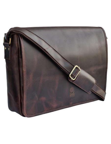 Bolsa Mensajera de Cuero Rustic Town 16" para Laptop Marrón