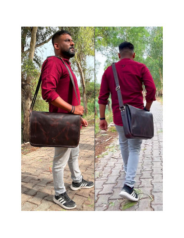 Bolsa Mensajera de Cuero Rustic Town 16" para Laptop Marrón