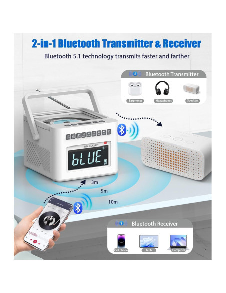 Reproductor de CD Reloj Despertador Greadio GB-W17 Bluetooth