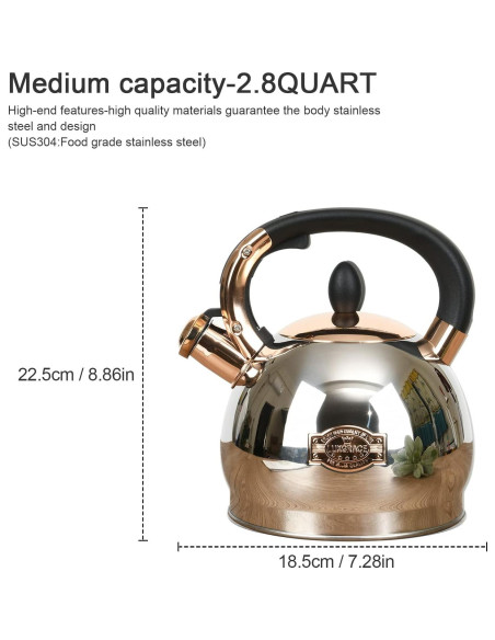 Hervidor de Té LUXGRACE Acero Inoxidable 2.8 Litros Silbido