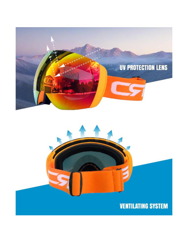 Gafas de Esquí CRG Sports Naranja Doble Capa UV 100%