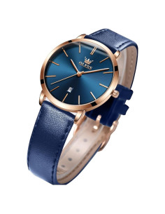 Reloj de Pulsera OLEVS para Mujer Cuero Azul Marino Minimalista