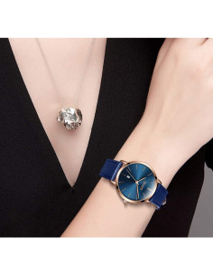 Reloj de Pulsera OLEVS para Mujer Cuero Azul Marino Minimalista 2