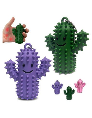 Juguete Antiestrés Cactus Verde-Púrpura Silicona 8.4 cm