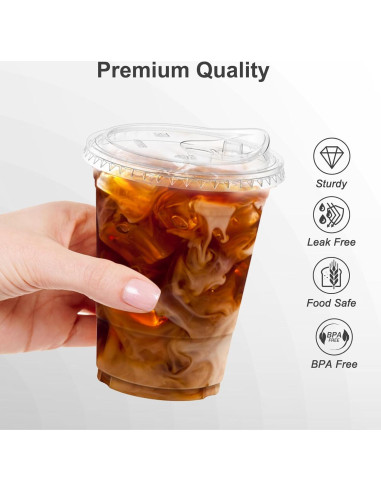 Paquete de 100 Vasos de Plástico Transparentes 480 ml con Tapas