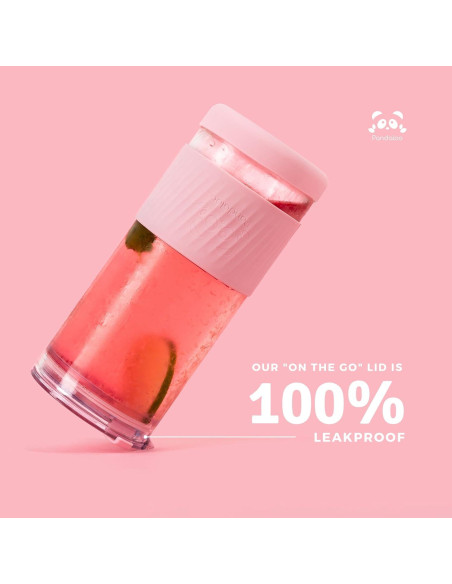 Taza de vidrio Pandaloo 591 ml con tapa y popote Rapsodia Lila