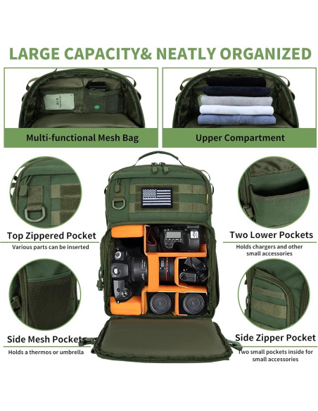 Mochila para cámara DSLR/Sin Espejo TORIBIO Verde Militar 30x20x44cm