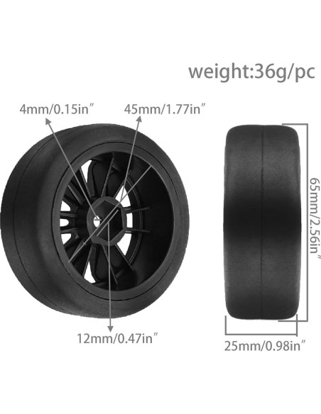 Neumáticos de Drift RC 1/10 Chanjorlin 65mm 4 Pcs Negro