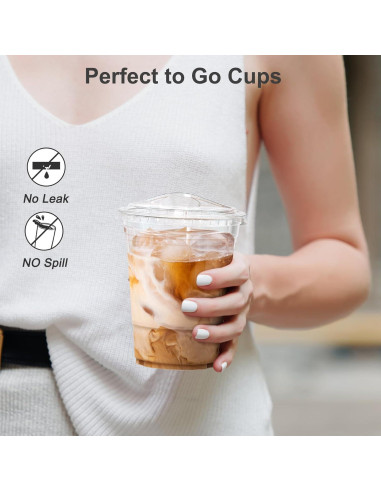 Paquete de 100 Vasos de Plástico Transparentes 480 ml con Tapas