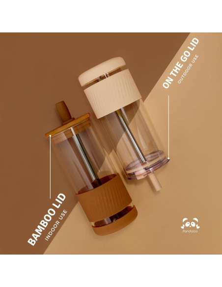 Taza de vidrio Pandaloo 591 ml con tapa y popote Rapsodia Lila