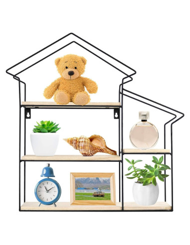 Estante Flotante Geométrico Greenco 3 Niveles Madera Natural