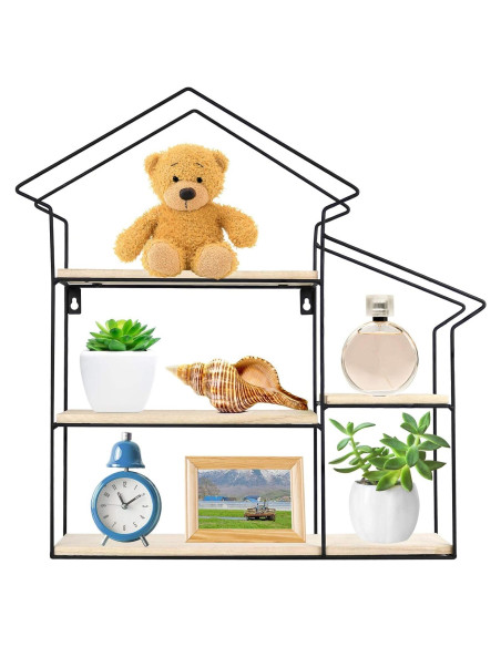 Estante Flotante Geométrico Greenco 3 Niveles Madera Natural