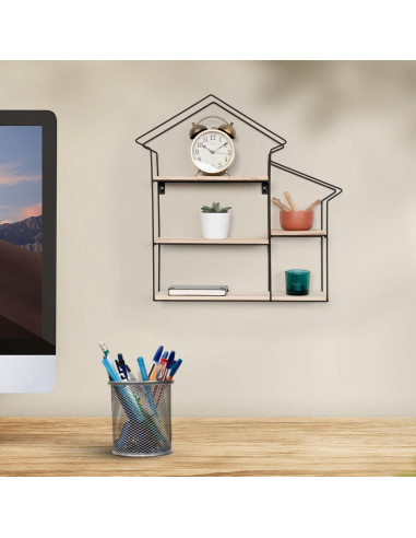 Estante Flotante Geométrico Greenco 3 Niveles Madera Natural