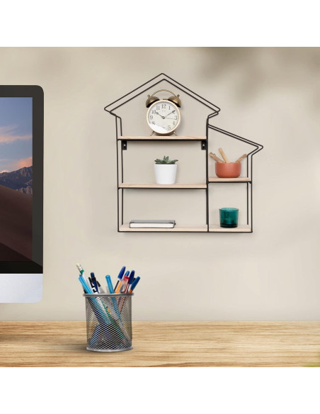 Estante Flotante Geométrico Greenco 3 Niveles Madera Natural