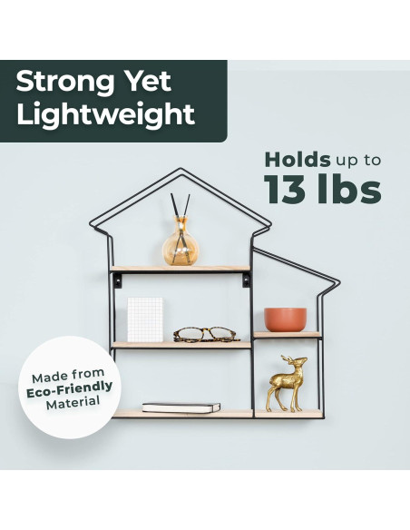 Estante Flotante Geométrico Greenco 3 Niveles Madera Natural