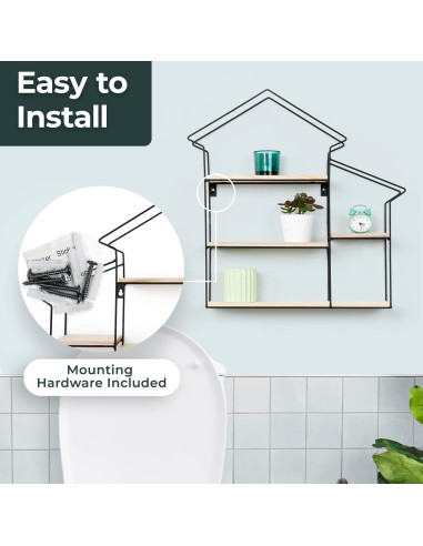 Estante Flotante Geométrico Greenco 3 Niveles Madera Natural