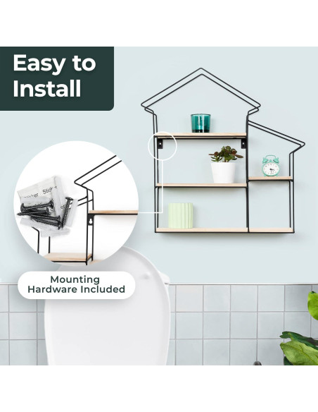 Estante Flotante Geométrico Greenco 3 Niveles Madera Natural