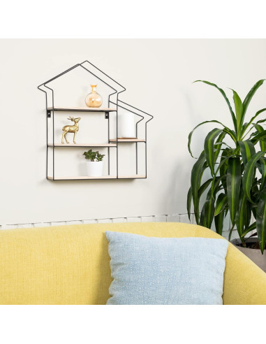 Estante Flotante Geométrico Greenco 3 Niveles Madera Natural