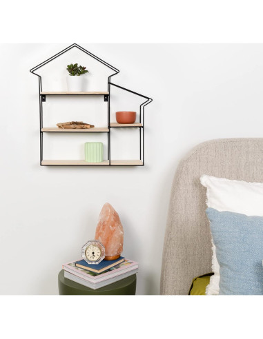 Estante Flotante Geométrico Greenco 3 Niveles Madera Natural